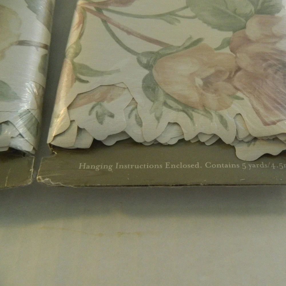 HomeTrends Wall Border Cottage 5yd x 6.5in Linen Rose Pink Floral Scalloped 2pk